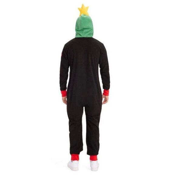 Tipsey Elves Mens XXL Christmas Tree Fleece Full Zip Hooded Jumpsuit Costume New - Picture 2 of 5